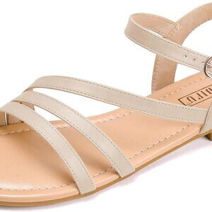 Women Flat Sandals Waterproof Leather Open Toe Slip-On Bridal Prom Casual